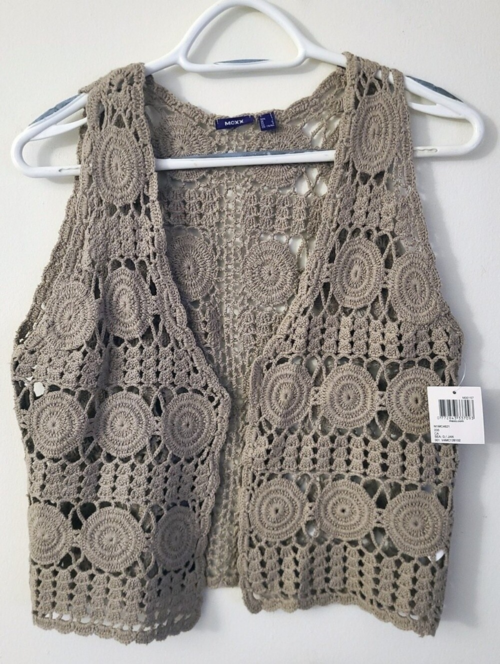 BNWT - Mexx - (Size L) Women's Tan Brown Crochet Knit Sleeveless Vest